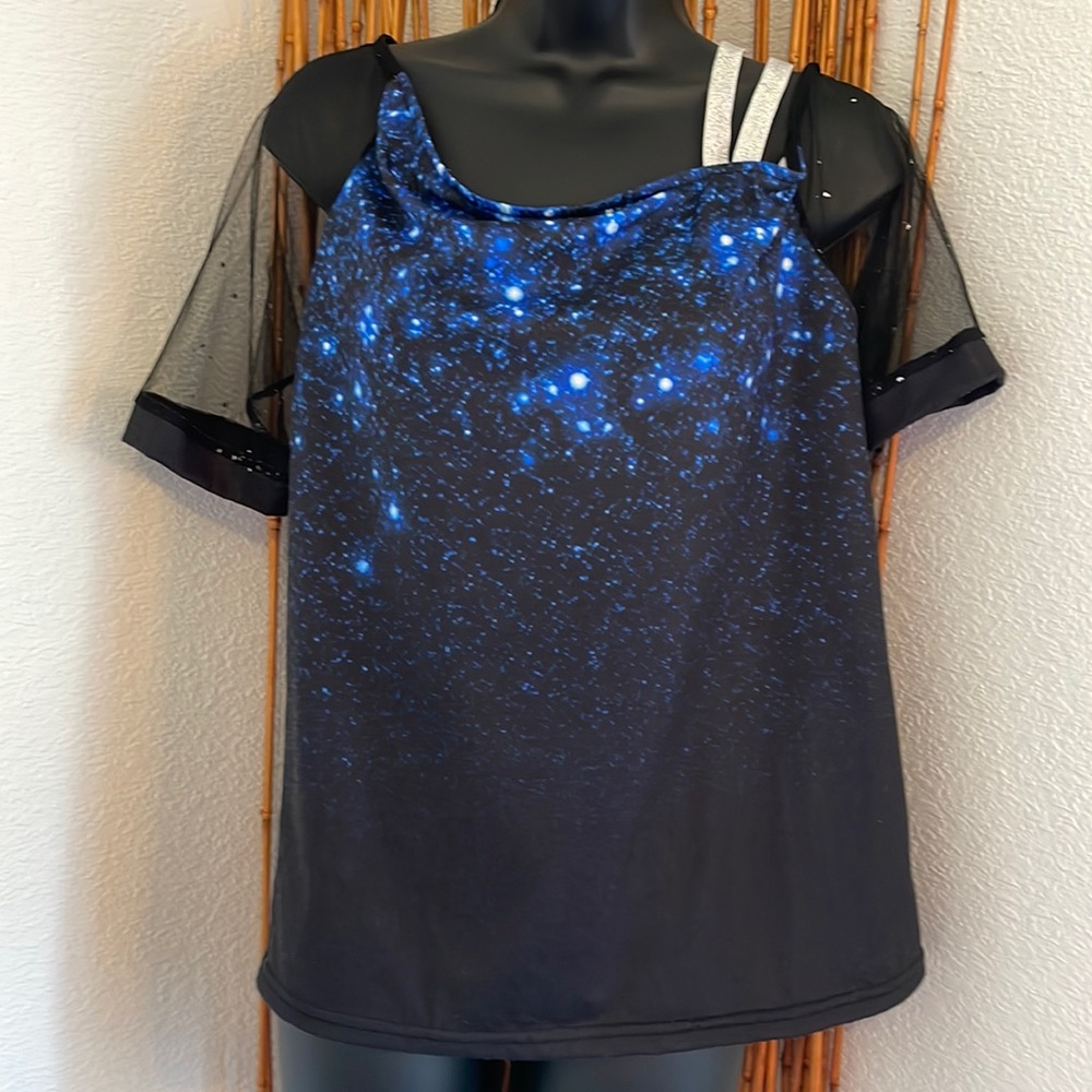 Blue & Black Star Pattern Large Blouse